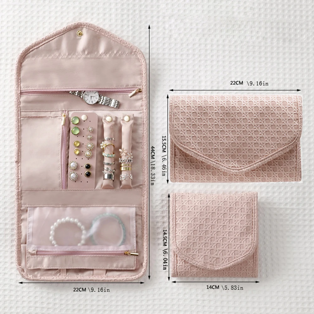 Roll Foldable Jewelry Case Travel Jewelry Organizer Portable For Journey Earrings Rings Diamond Necklaces Brooches Storage Bag