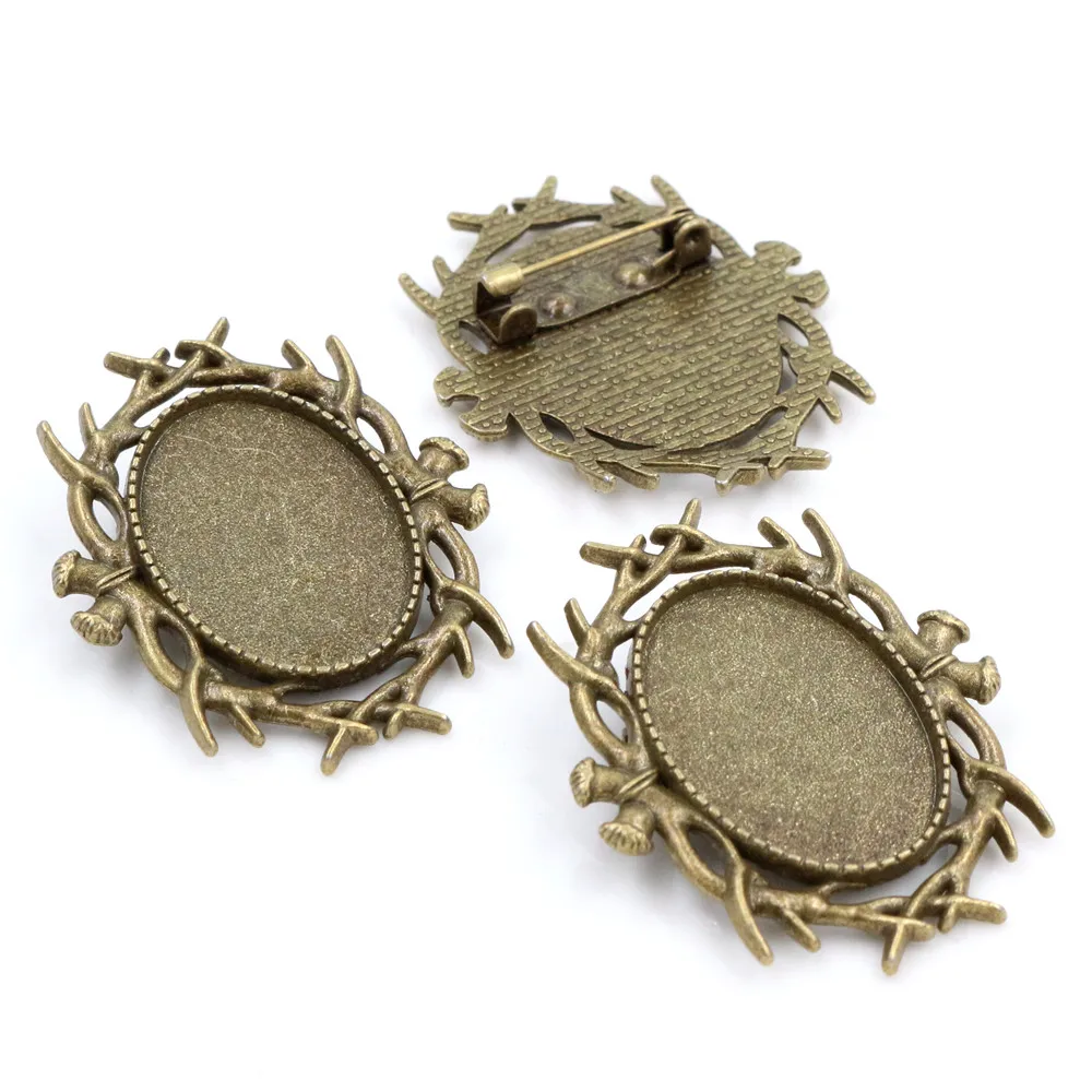 5pcs 18x25mm Inner Size Antique Silver Plated and Bronze Black Brooch Pin Classic Style Cameo Cabochon Base Setting
