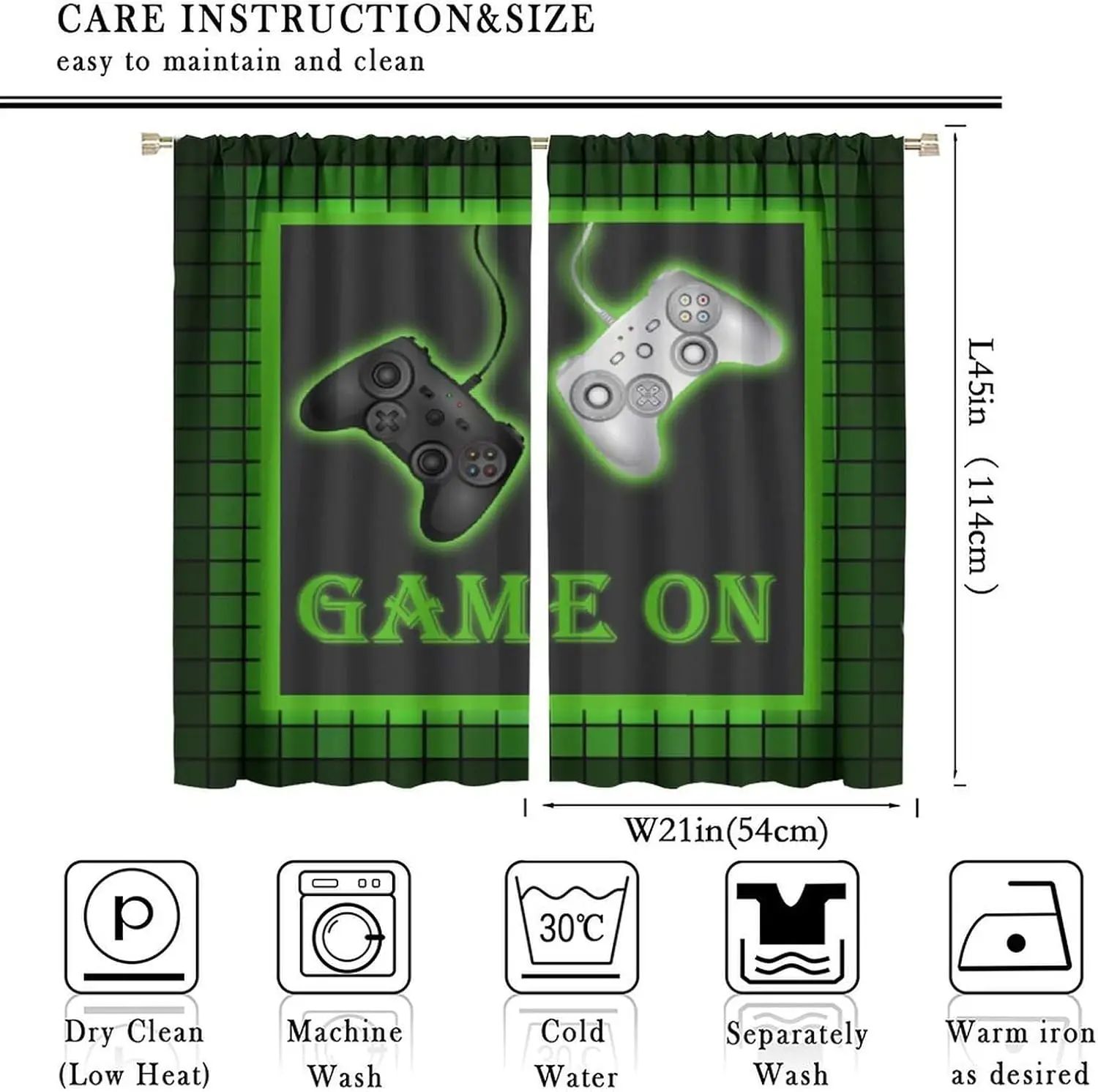 Neon Game Controller Curtains Game On Text Gamer Print for Kids Room Bedroom Window Home Decor