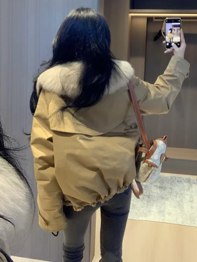 新しい冬暖かいグースダウンパーカーコート天然リアルキツネの毛皮の襟ジャケットフグジャケット女性厚い女性生き抜く