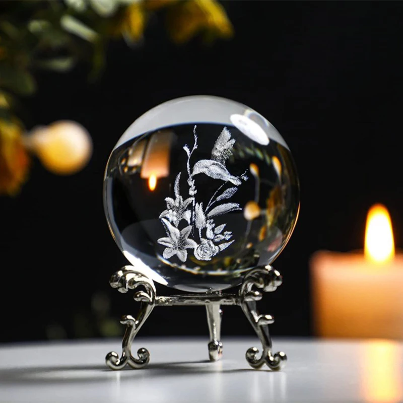 3D Engraved DIY Photography Props Gemstone Sphere Holder Art Craft Display Metal Base Home Decor Crystal Ball Stand Office