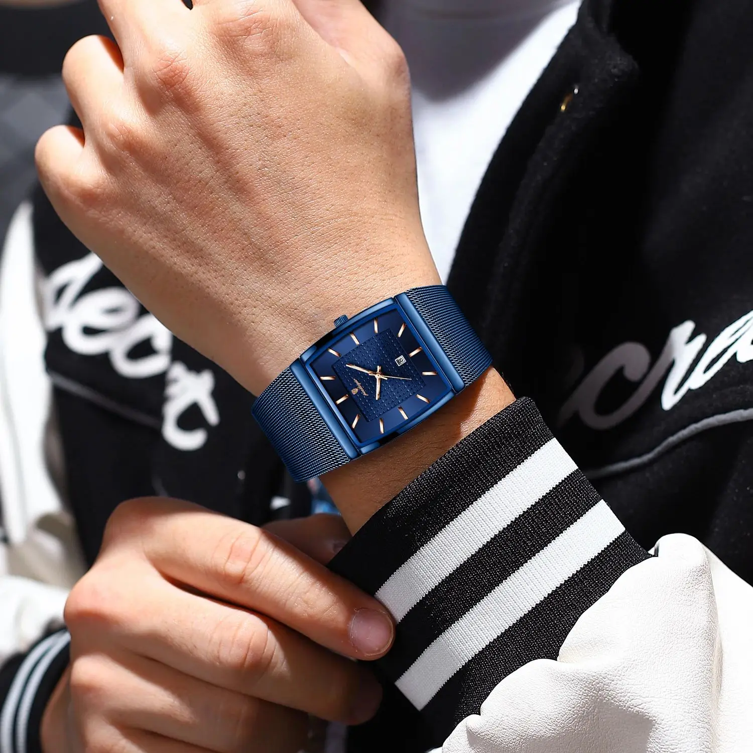 POEDAGAR ساعة يد رجالية فاخرة مقاومة للماء مضيئة شبكة من الاستانلس استيل ساعة رجالية تاريخ كوارتز ساعات عمل للرجال