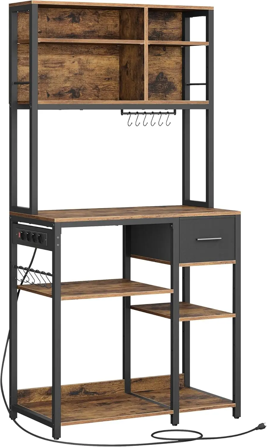 SONGMICS Set di 2 portaspezie per armadietto espandibile, Organizer per ripiano da cucina impilabile, metallo/legno, nero/marrone rustico