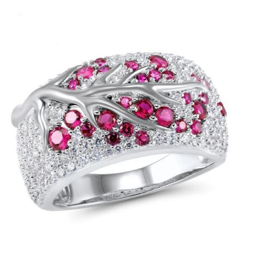 Luxury Branches Tree Pink Silver Color Engagement Ring for Women Anniversary Gift Jewelry Bulk Sell R6165 image 5