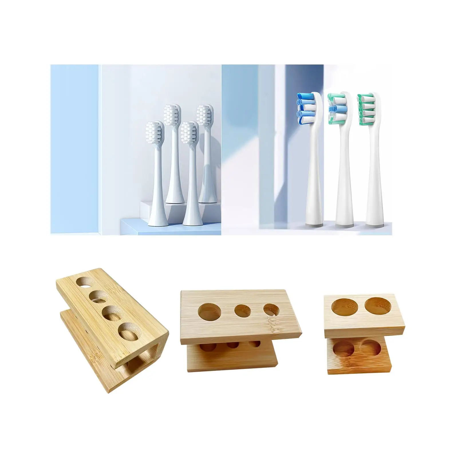 Electric Toothbrush Heads Holder Wood Stand Rack Storage Stand Multi Grids Storage Organizer for Countertop Toothbrush Pens