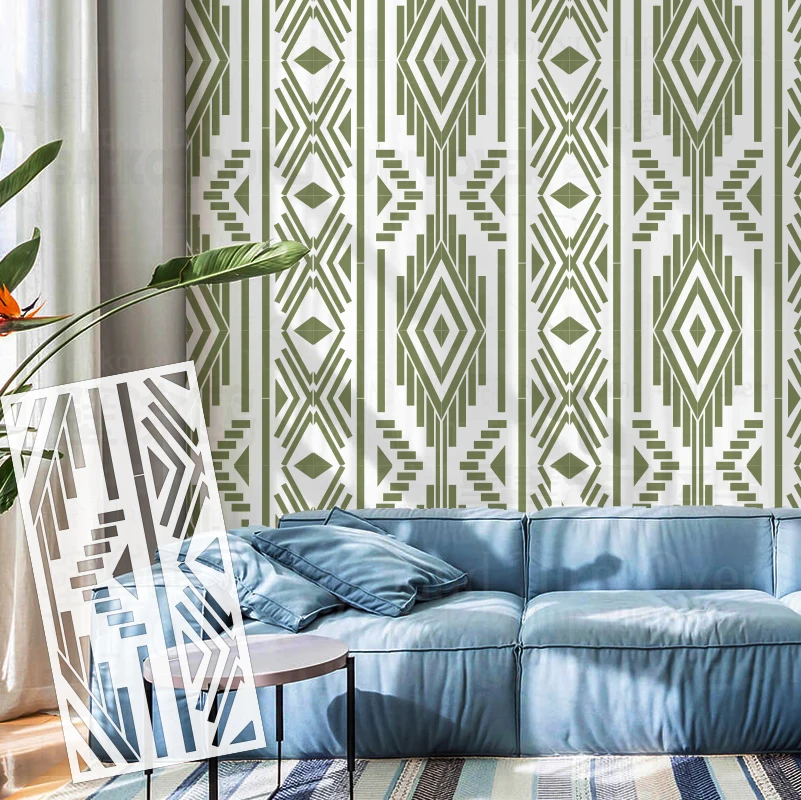 70cm - 80cm Stencil For Painting Wall Plaster Template To Paint Furniture Decorative Boho Pattern Geometric African S189