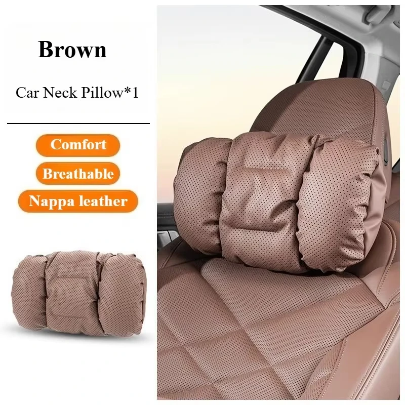 Napa-Leder Auto-Kopfstütze Nackenstütze Sitz-Lendenkissen, Auto-Nackenkissen, Lendenkissen, Geeignet für Verschiedene Autos – Detail 19
