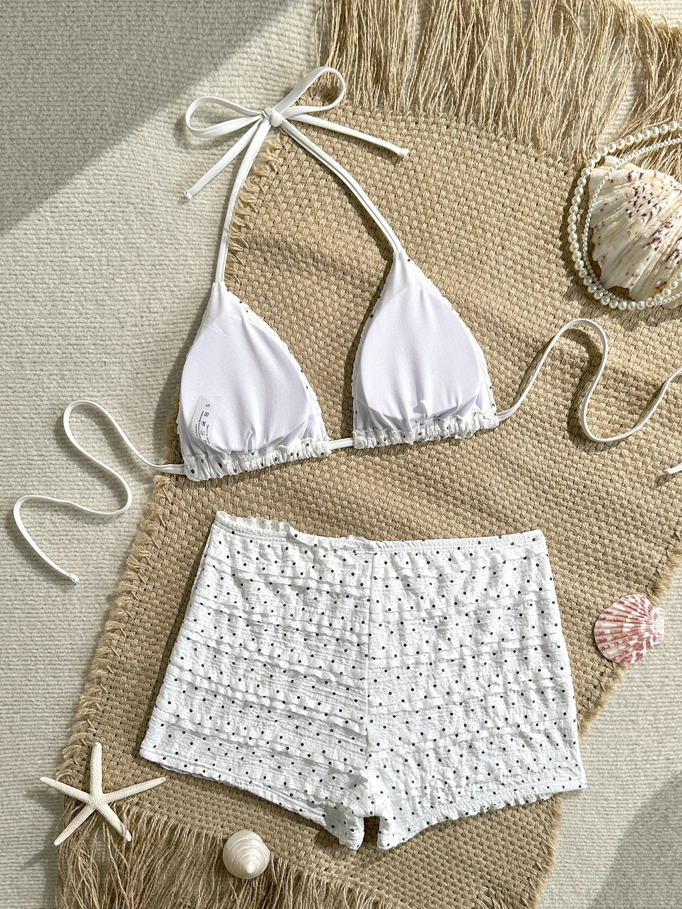 sexy polka dot print shorts bikinis sets two pieces lace halter back tie swimsuits bathing suit swimwear biquini tankini trikini