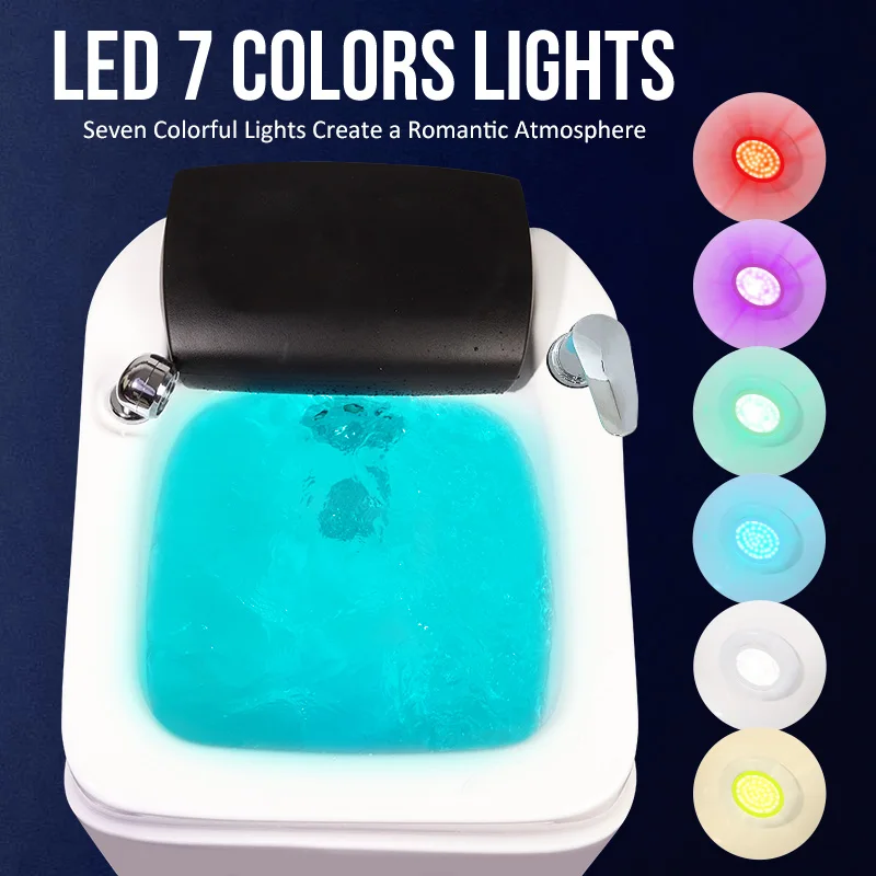 Pedicure Chair Basin Spa Salon with Massage Bubble for Foot Spa Tub With Big Footrest for Resin Acrylic 7 Colors Lighting