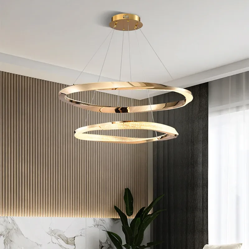 Plafonnier au Design Créatif, Composé d'Anneaux Dorés, Design Luxueux, Luminaire Décoratif de Plafond, Idéal pour un Salon, une Cuisine, une Chambre à Coucher ou une Salle à Manger