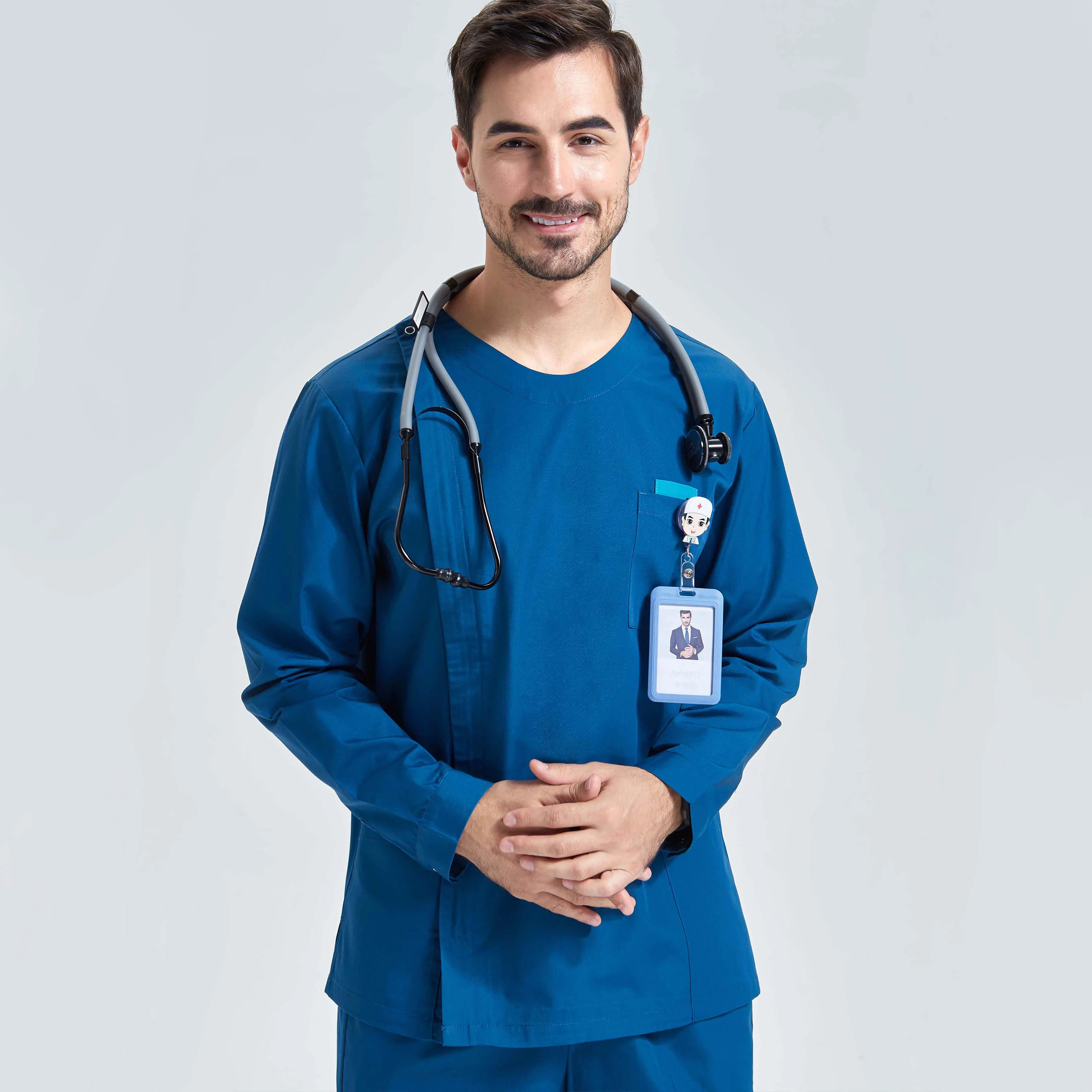 Zipper Men's Medical Scrubs Nurse Women's Cotton Hospital Scrub Set Workwear Round  Neck Top and Pant Suit Aesthetic Clothes 205