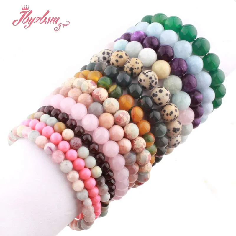 Natural Agate Quartz Garnet Sunstone Coral Lava Round Stone Beads Fashion Bracelet 7