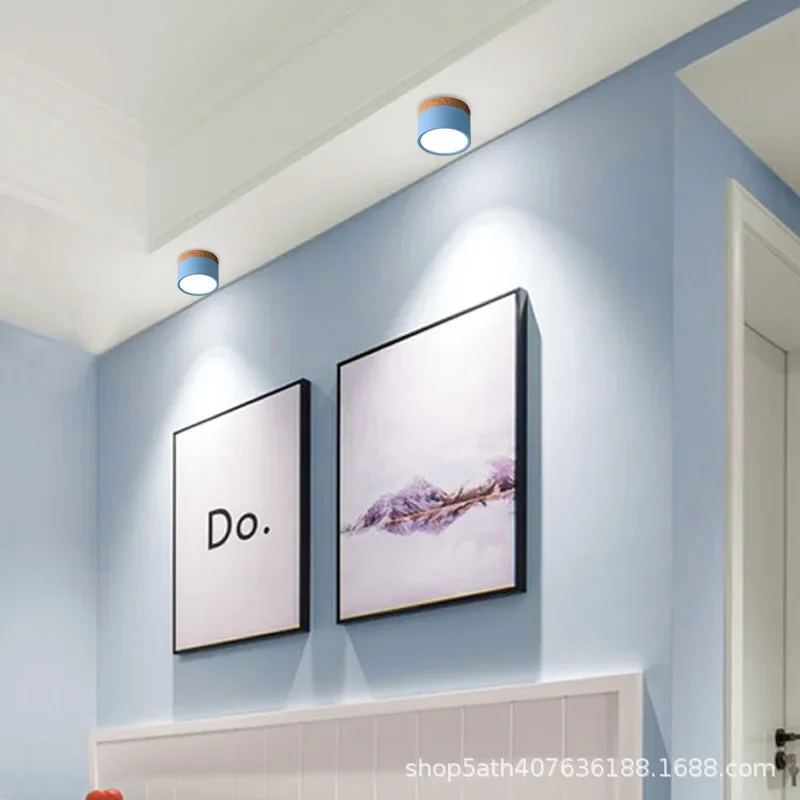LED Surface Mounted Downlight Nordic Macaron Color Round Ceiling Lamp No Drilling Modern Simple Light for Home Living Room Aisle
