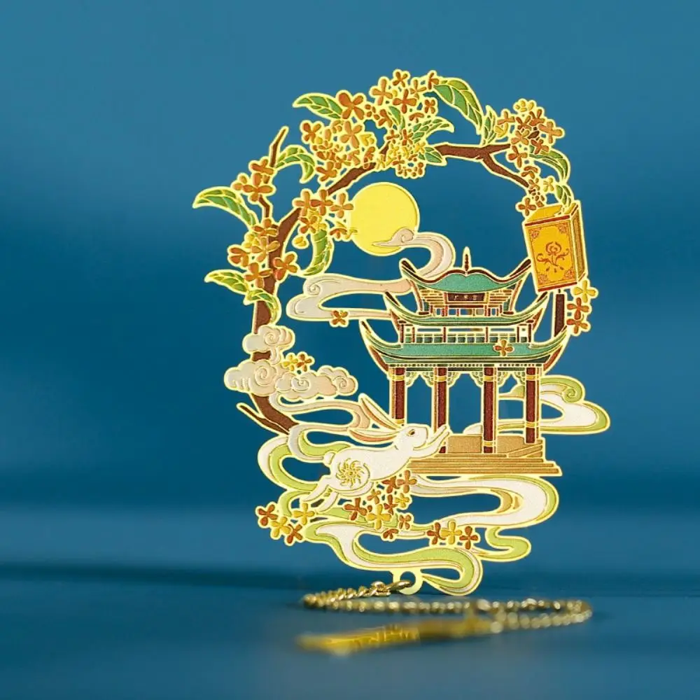 12 Month Hollow Metal Bookmarks Creative Tassel Pendant Chinese Beasts Bookmark Carving Retro with Chain Pendant Metal Bookmark