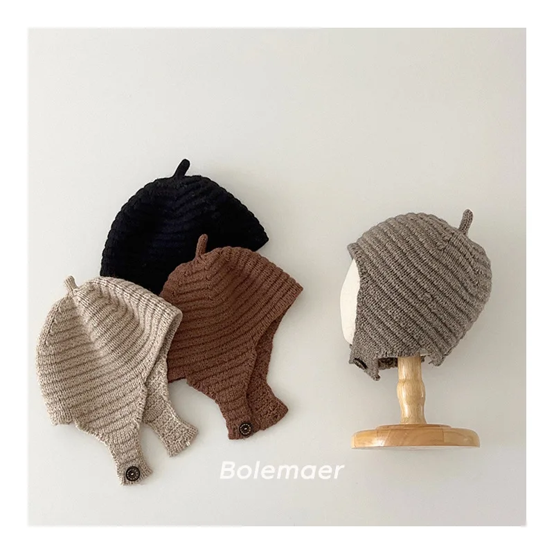 Herfst Winter Gebreide Baby Muts Pasgeboren Baby Beanie Cap Effen Kleur Elastische Kinderen Oorbeschermhoed Voor Meisjes Jongens