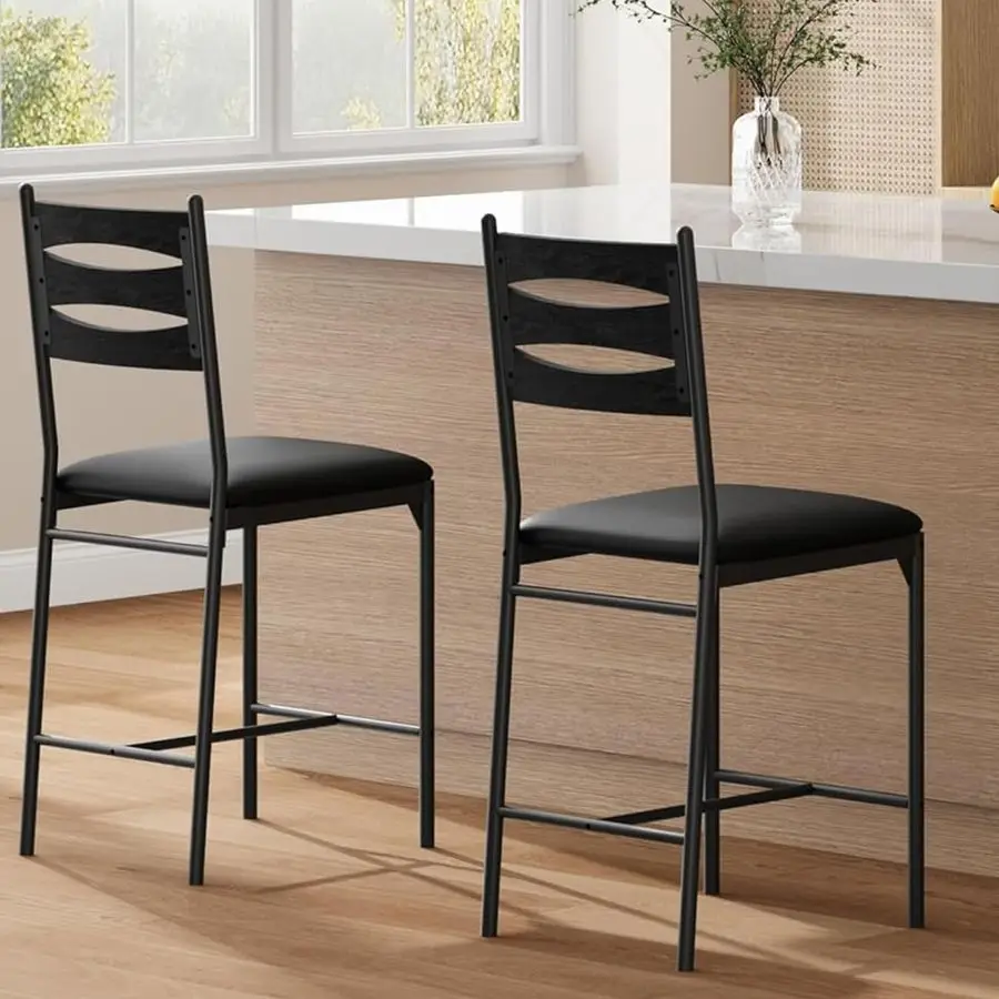 

Комплект из 2 барных стульев, барные стулья для барной стойки с высокой спинкой и толстым сиденьем, обитые обеденные стулья с мягким сиденьем, барные табуреты