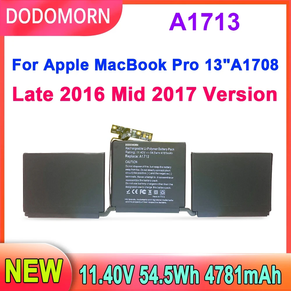 

DODOMORN Новый A1713 Аккумулятор для ноутбука Apple MacBook Pro 13 "A1708 2016 2017 EMC 2978 3164 020-00946 MLL42LL