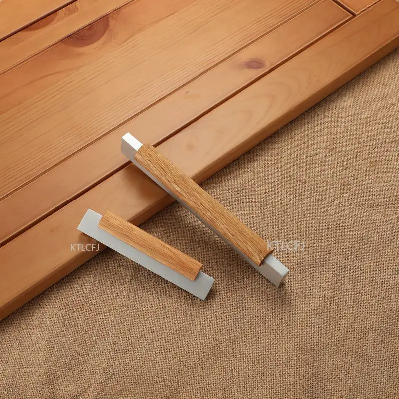Nordic modern solid wood handle European simple cabinet wardrobe door drawer black beech door handle
