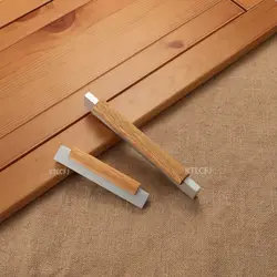 Nordic modern solid wood handle European simple cabinet wardrobe door drawer black beech door handle hardware