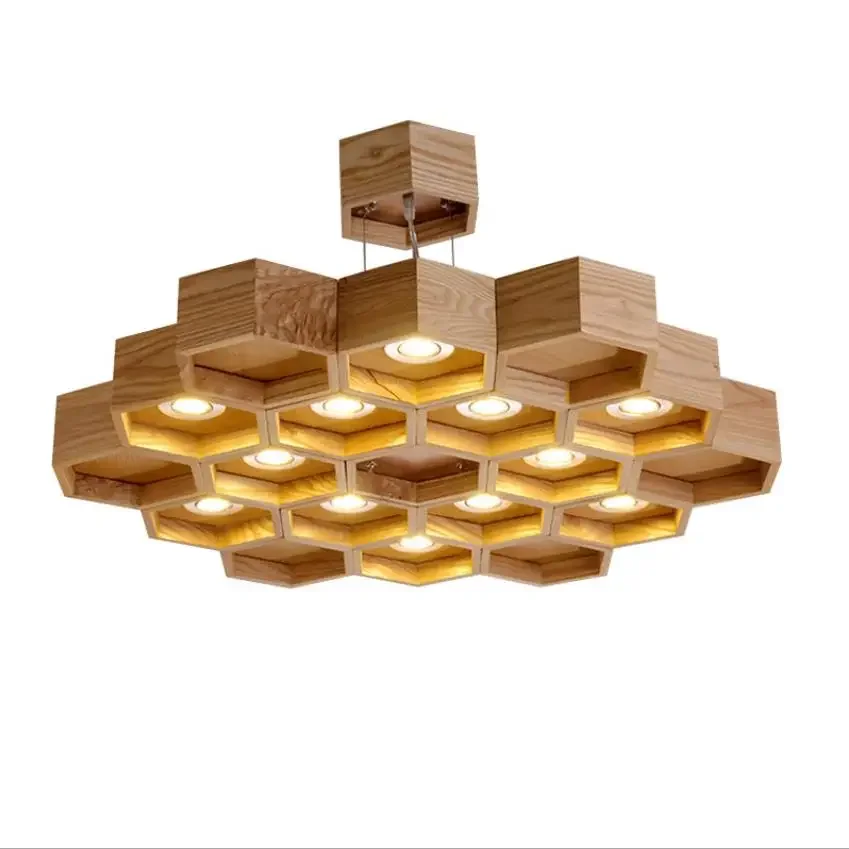 Wood Lighting Honeycomb Art Creative Lighting Solid Wood Art Modern Simple Living Room, Bedroom, Restaurant, Bar Chandelier