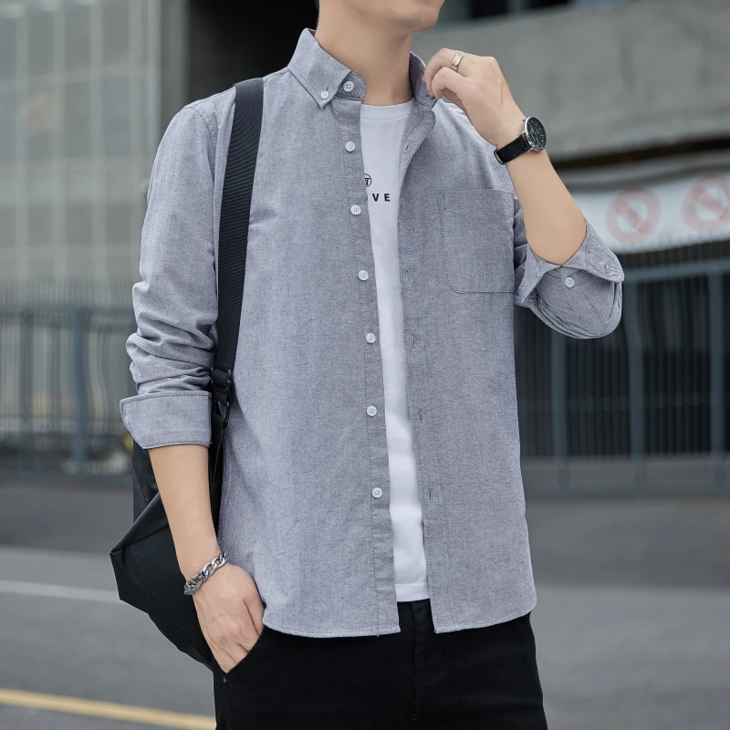 Basic Casual Turn-down Collar Shirts Men\'s Clothing Solid Color Commute Single-breasted Spring Autumn Pockets Spliced Shirts New