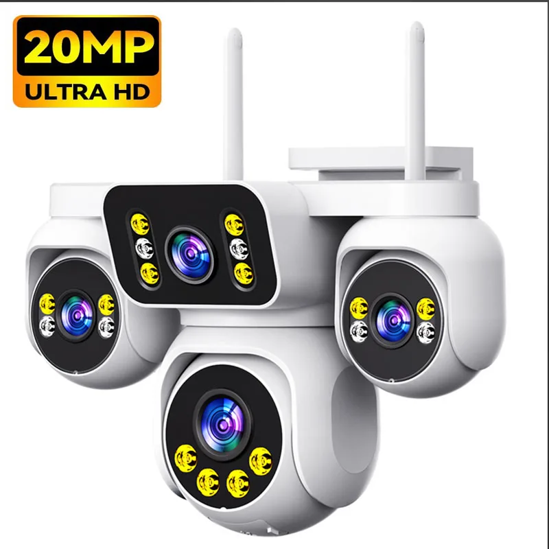 

10K HD WiFi Security Camera 4 Lens 4 Screen 360° CCTV Electronic Zoom Waterproof Home Surveillance CCTV Outdoor Street Video Cam