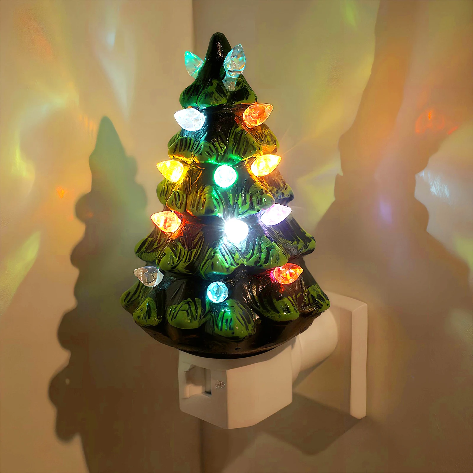 Luce notturna per albero di Natale in ceramica, luce notturna da parete per albero di Natale verde vintage, luce notturna ergonomica dipinta a mano