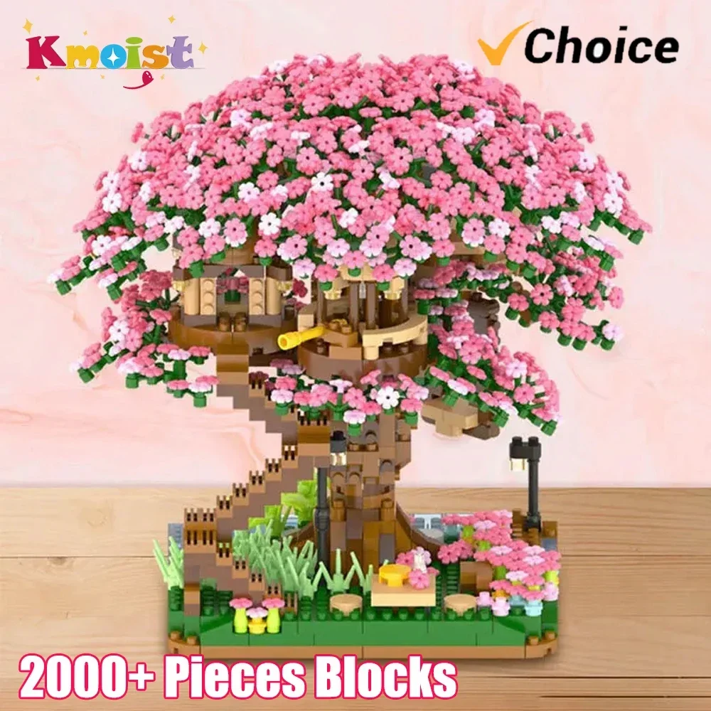 Micro Sakura Tree Building Blocks Set Diy Cherry Blossom Bricks with Light Treehouse Model Ornament Romantic Gift for Girlfriend
