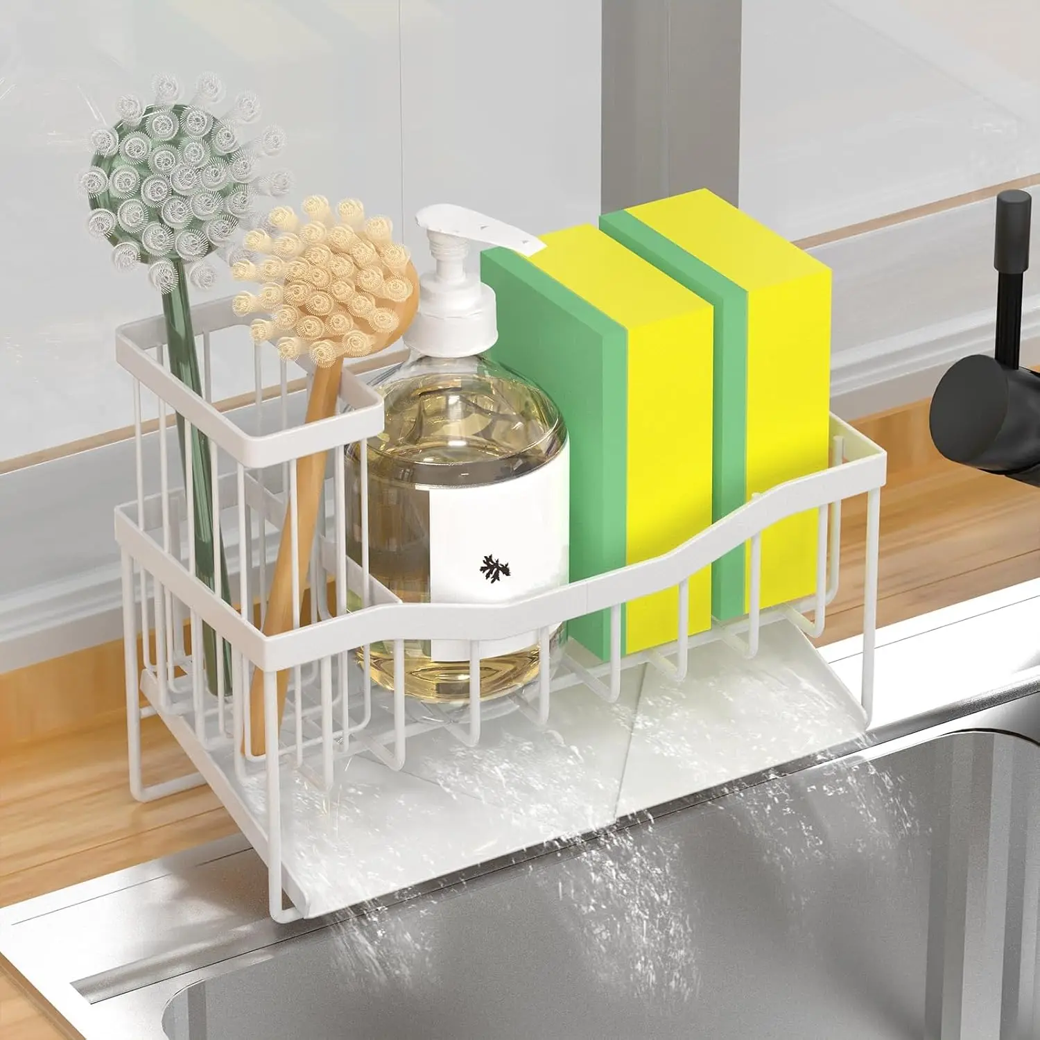 

Подставка для губок Maifan Sink Caddy для кухни с держателем для щеток и самовысокачивающимся поддоном из нержавеющей стали