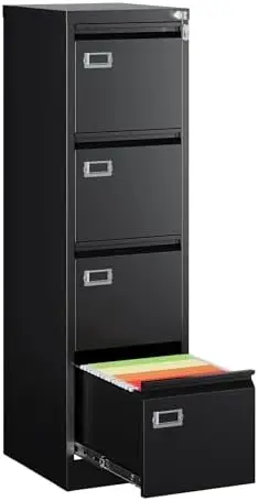 4 Drawer File Cabinet with Lock, Metal File Cabinets for Home Office,Vertical Filing Cabinets Office Storage Cabinet