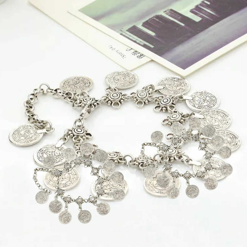 Tobillera con borla de moneda de Metal Retro, pulsera de cadena de pie a la moda Vintage, joyería para mujeres y niñas, accesorio diario para fiesta y boda, 4 Uds.