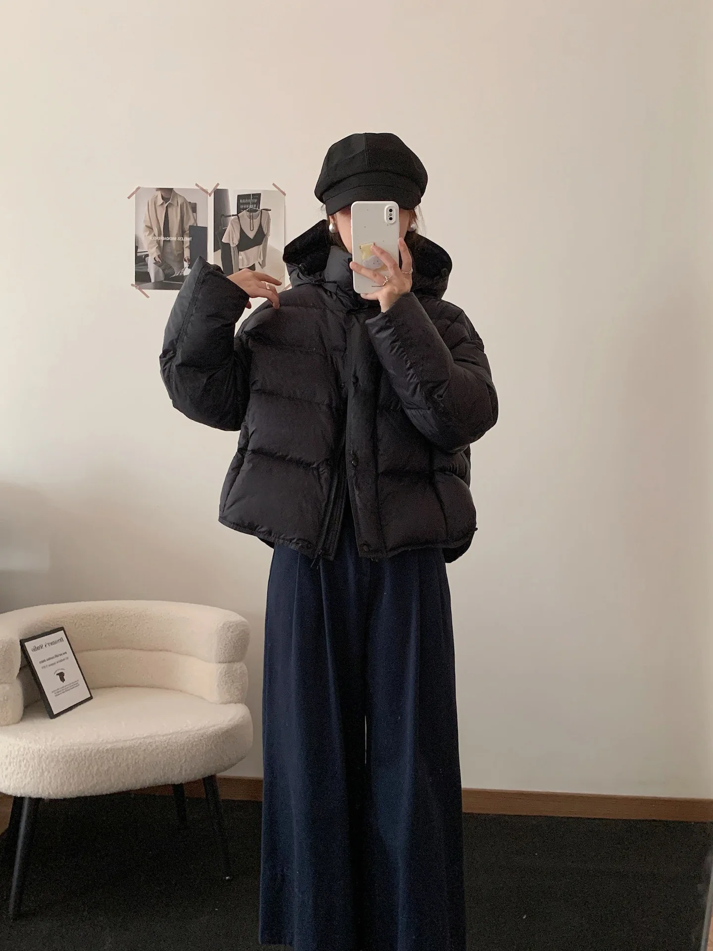 Korean Cropped Hooded Down Jacket for Women Winter Thickened White Duck Down Coats Woman Solid Color All Match Puffer Jackets