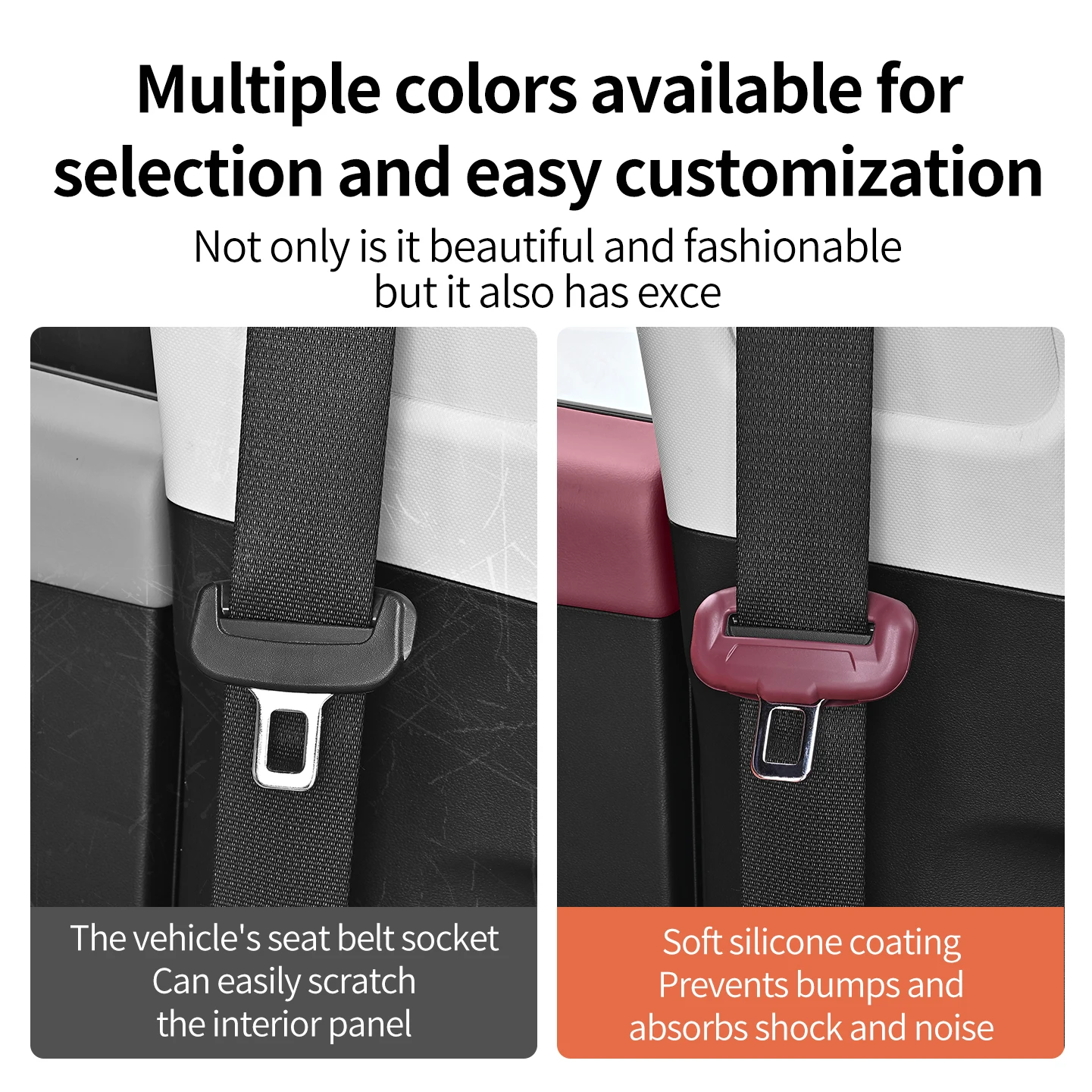 Silicone Protective Cover for Car Seat Belts, Anti-Squeak Safety Belt Buckle Protective Cover, Anti-Scratch and Shock-Absorbing Protective Cover for Car Interiors, Compatible with Most Car Models