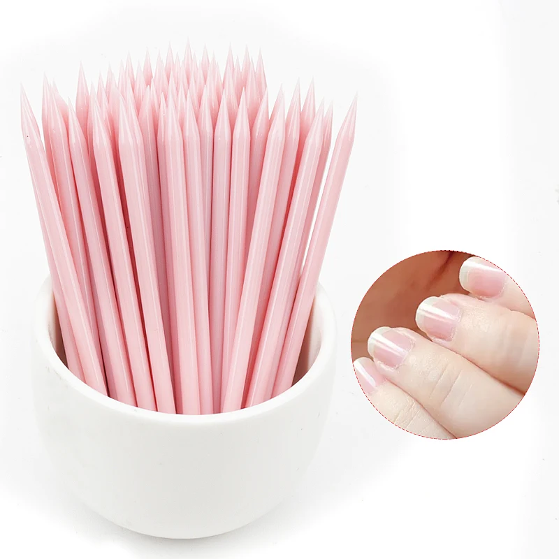 50 stücke Nagel Häutchen Pusher Maniküre Entferner Rosa Kunststoff Stick Nail art Design Gel Polnisch Zeichnung Sticks Make-Up-Tools – Detail 8