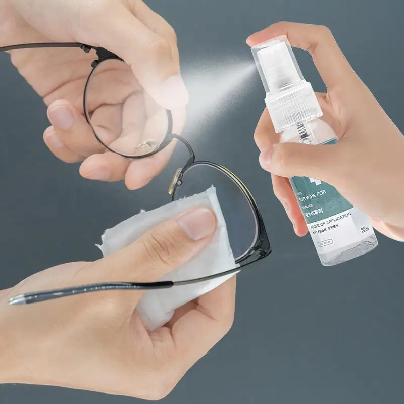สเปรย์ป้องกันหมอกเลนส์น้ำยาทำความสะอาดกระจกสเปรย์ทำความสะอาด30มล. ยาวนานสีใสสเปรย์สำหรับแว่นตากล้อง