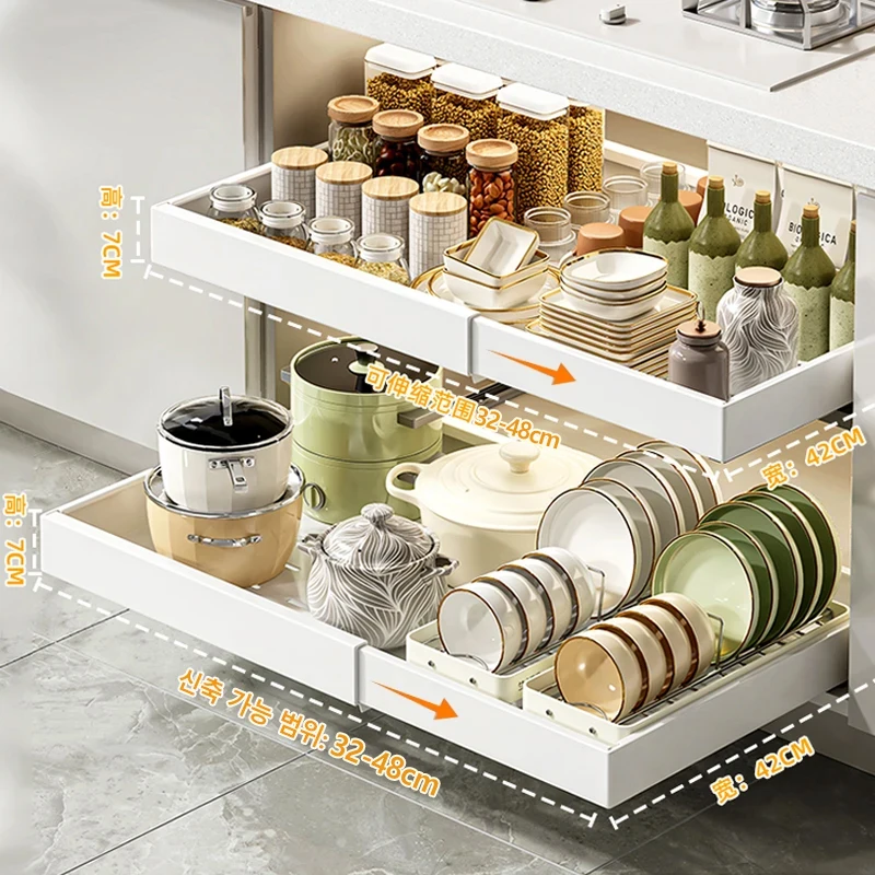 Scalable Kitchen Storage Rack Pull-out Kitchen Drawer Type Storage Tray with Slide Rails Spice Box Storage Rack