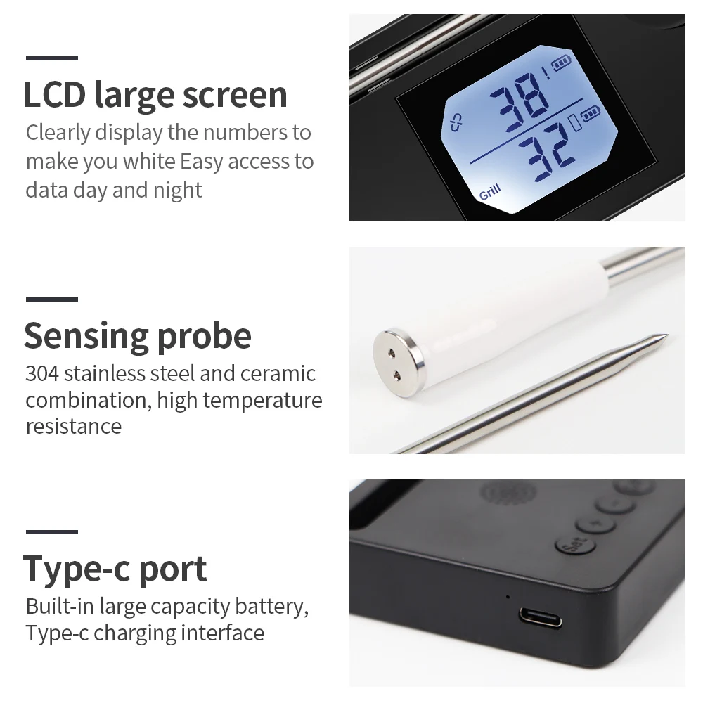 Bluetooth Wireless Meat Food Thermometer Oven Grill BBQ Steak Temperature Meter Barbecue Accessories Kitchen Cooking Tool