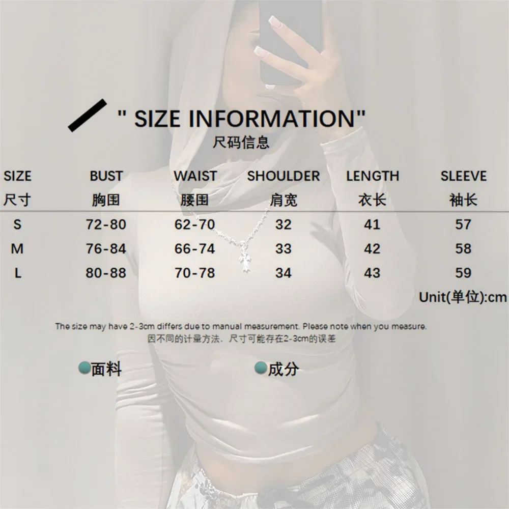 Women Grunge Retro Folds Cropped Top Hoodies Skinny Long Sleeve Solid Women's Slim Crop T-shirt Y2k Aesthetic Tee Top Streetwear