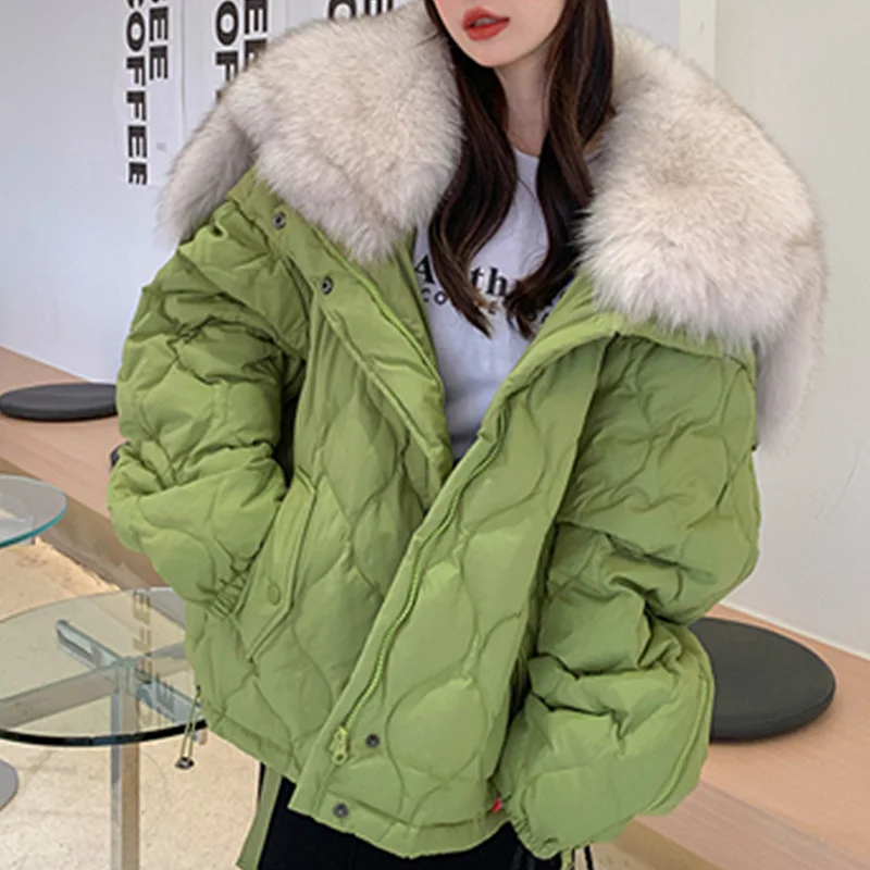 2024 Haining Fur New Fox Big Fur Collar Down Coat Pai Overcomes Detachable Women's Fur Youth Coat