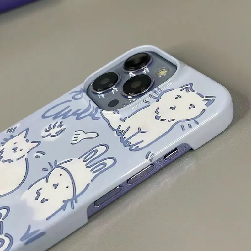 INS Cute Cat Cartoon Phone Case for iPhone 16 15 14 13 12 11 Pro Max XS XR XSMax 6 7 8 Plus Glossy HD Hard PC Cover