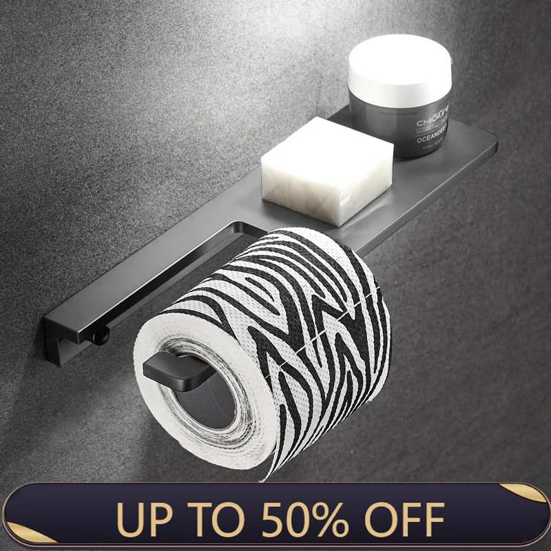 Bathroom Paper Towel Holder Grey/Black Aluminum Wall-mounted Toilet Paper Phone Rack Tissue Shelf Bathroom Accessories
