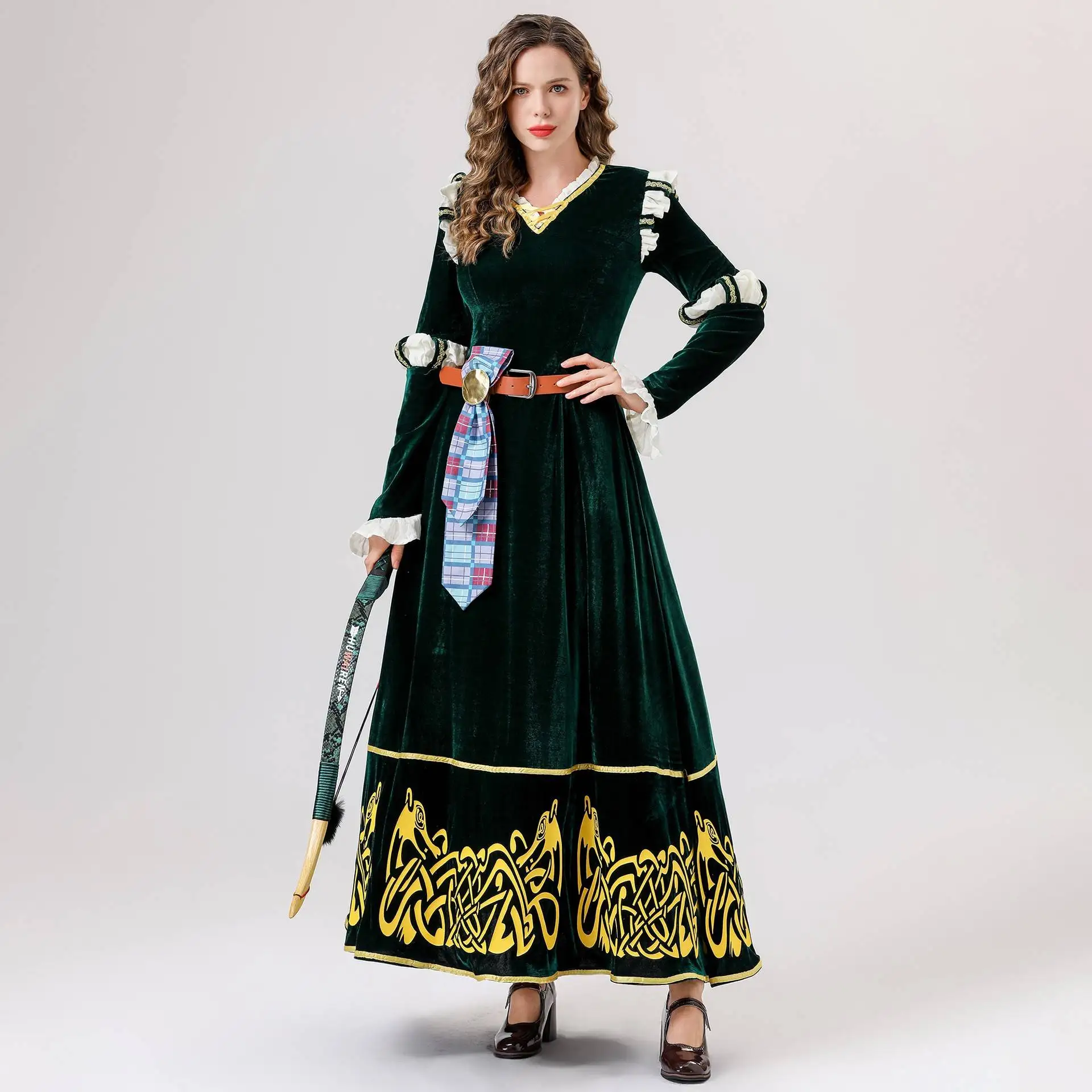ชุดคอสเพลย์เมลินดา ผู้กล้าหาญในราชสำนักยุคกลาง ชุดฮาโลวีน ไซส์ SXXL ชุดการแสดงบนเวทีสไตล์ชาติพันธุ์ เสื้อผ้าพื้นเมืองสำหรับผู้หญิง