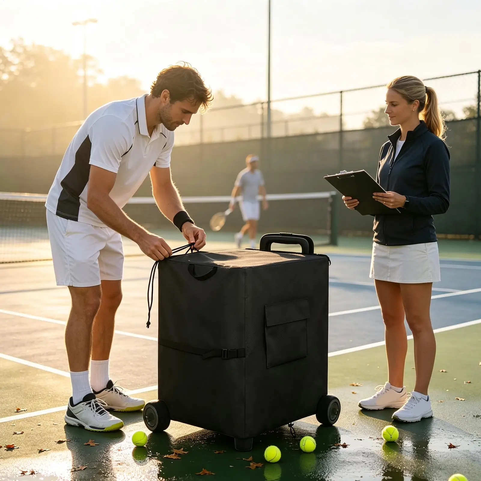 Tennis Machine Cover Heavy Duty Waterproof Protective Case With Handle Tennis Equipment For Indoor Outdoor Tournament Court