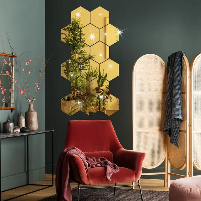 6/12pcs 3D Hexagon Mirror Wall Sticker Rose Gold DIY TV Background Living Room Stickers Wall Decor Bedroom Bathroom Home Decor 2 6/12pcs 3D Hexagon Mirror Wall Sticker Rose Gold DIY TV Background Living Room Stickers Wall Decor Bedroom Bathroom Home Decor 2
