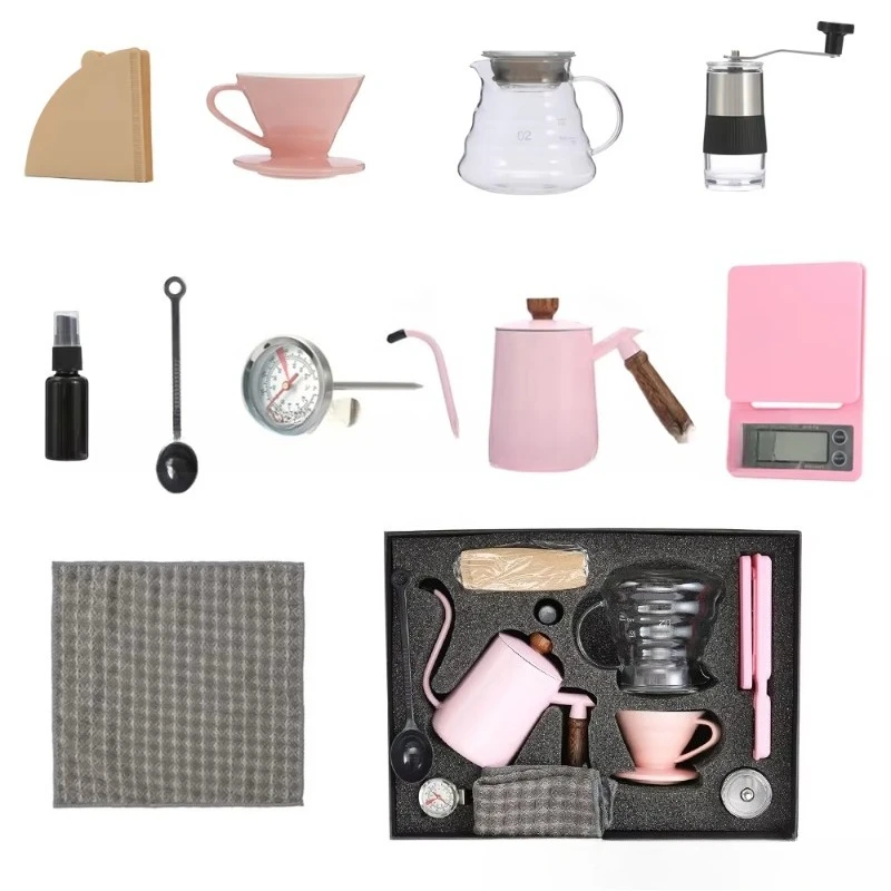 

Pink Coffee Accessories Coffee Machine Premium Gift Box with Coffee Pot Ceramic Filter Cup