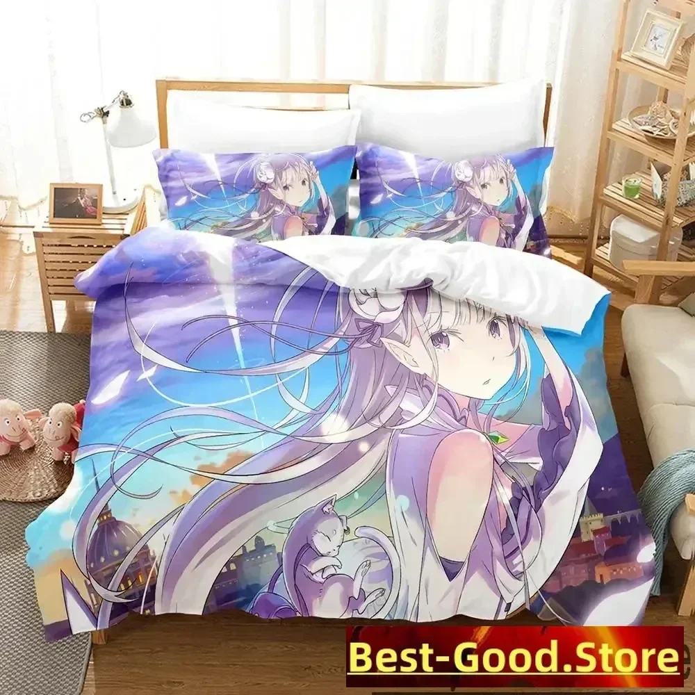 3D Anime Re Zero Rem Ram Emilia Bedding Set Duvet Cover Bed Set Quilt Cover Pillowcase Comforter king Queen Size Boys Adult