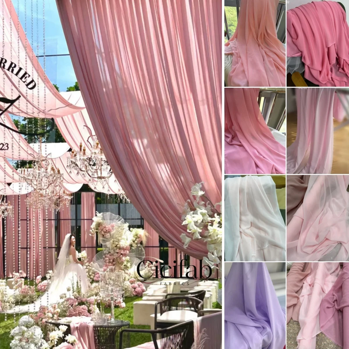 Soft Dusty Pink Light Pink Sheer Chiffon Fabric Gentle Flowy Chiffon Drape for Wedding Backdrop Chair Sash  DIY Party Decor