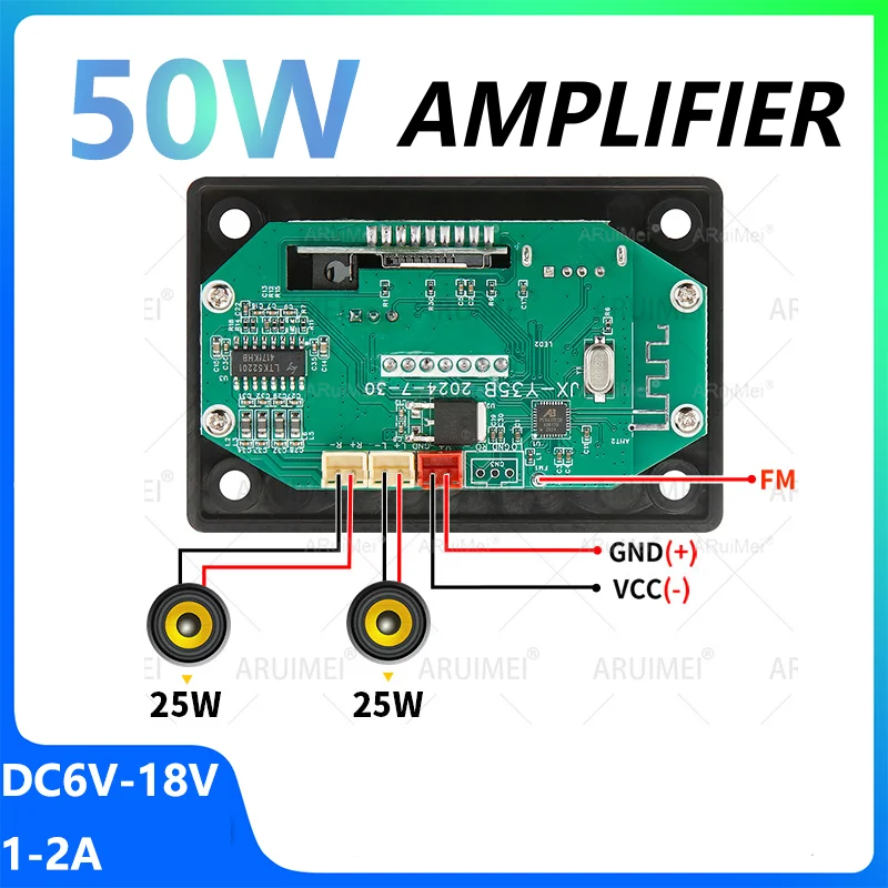 50W /60W เครื่องขยายเสียงบลูทูธ MP3 WMA ถอดรหัส 18V 12V วิทยุ FM TF USB เครื่องเสียงรถยนต์เครื่องเล่นเพลงลำโพงแฮนด์ฟรี