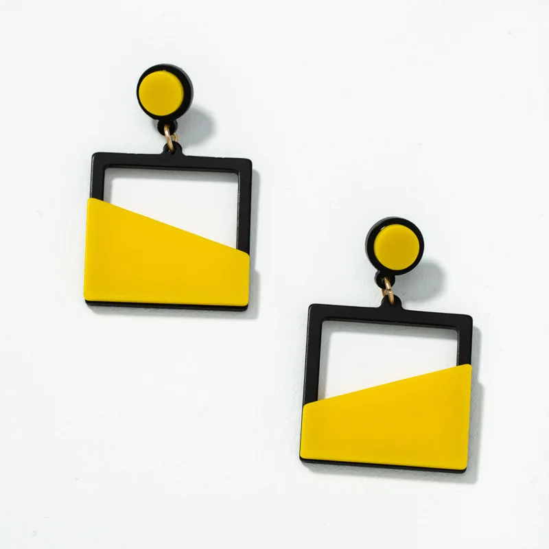 Exaggerated Acrylic Earrings for Women Girls Yellow & Black Stitching Drop Earrings Fashion Party Earrings Jewelry ED01