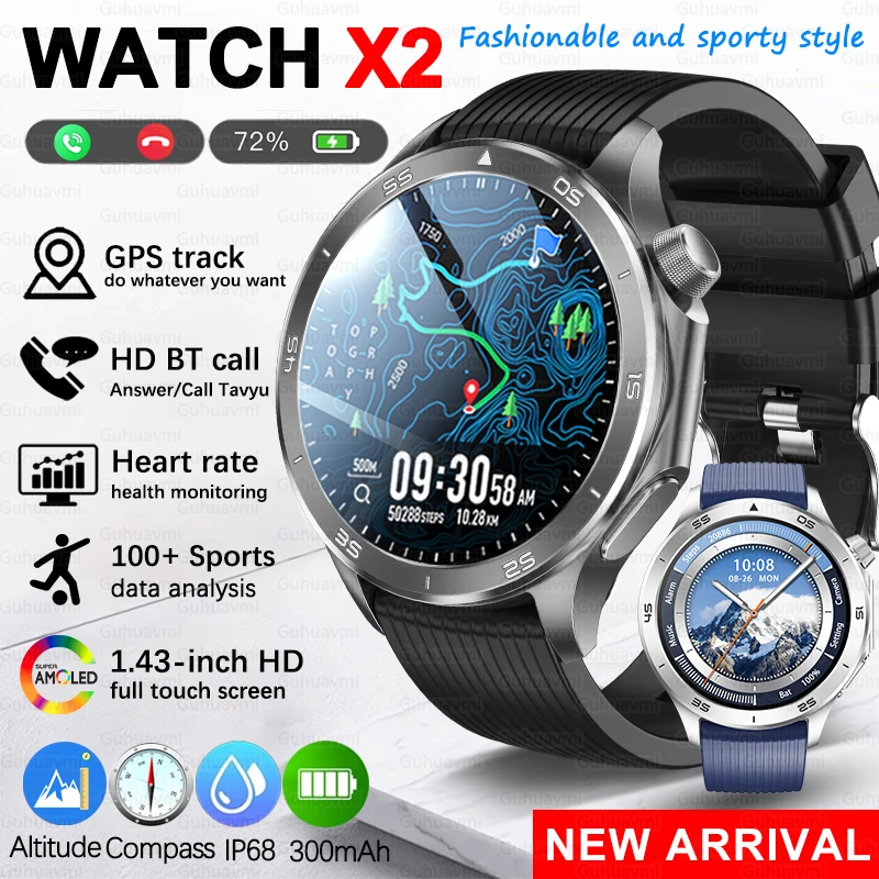 

2025 New Original WATCH X2 Smart Watch Sapphire Glass Screen GPS Track Compass Health Monitoring Bluetooth Call Smartwatches Men